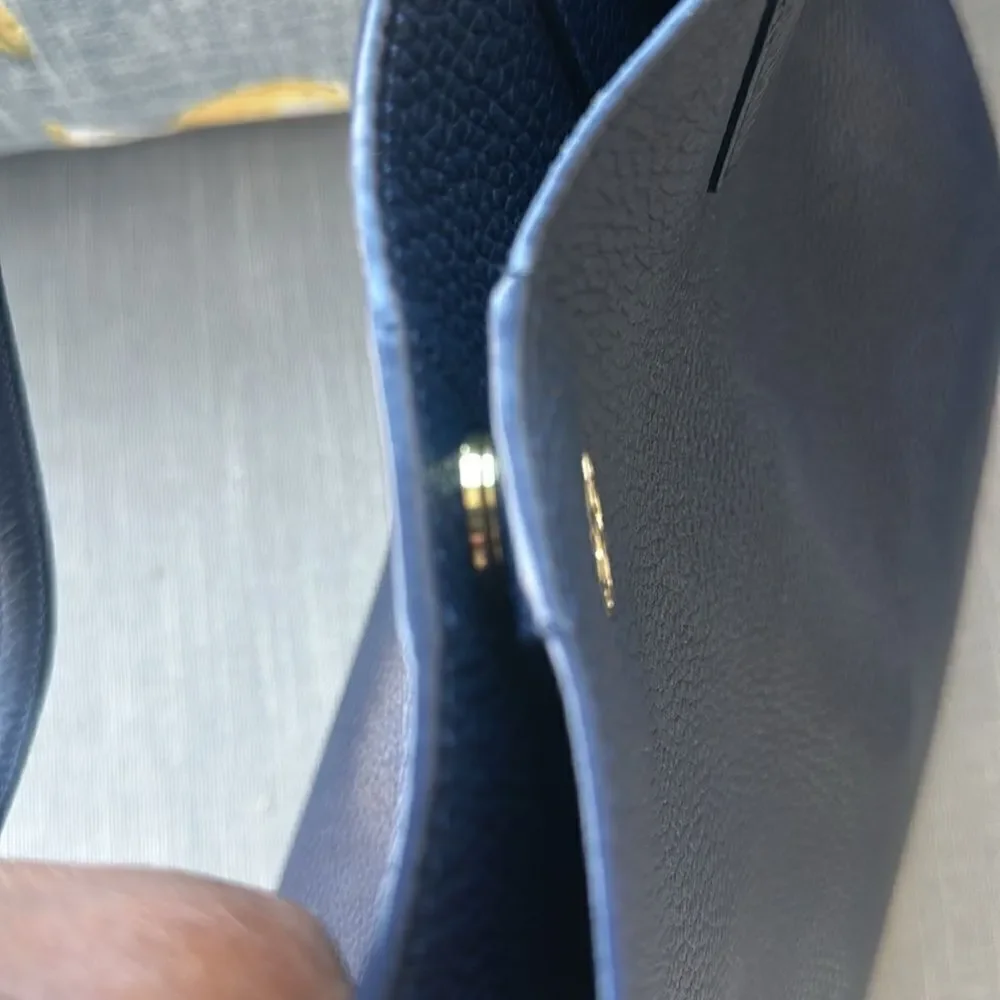 Tory Burch Navy Blue Pebbled leather Tote Bag